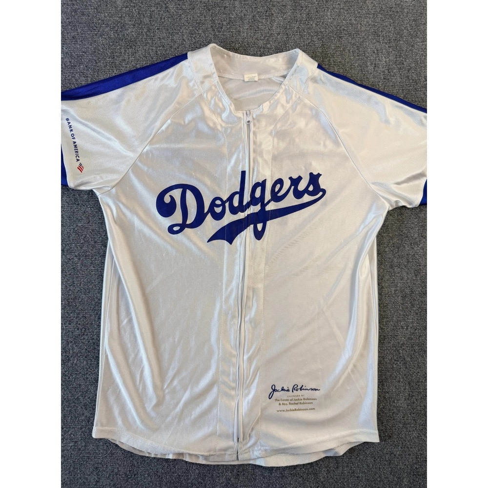 Dodgers Jackie Robinson Mens Baseball Jersey Size M 42 Full Zip White Blue MLB